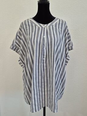 BloomChic Blue and White Striped Button-Front Blouse